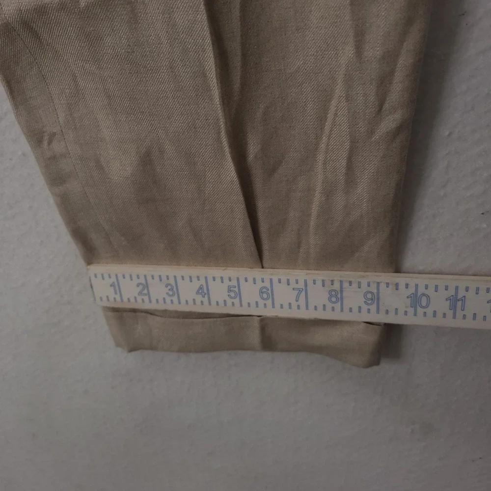 Ermenegildo Zegna Linen Trousers Mens 50 Beige Pleated Cuffed Italian Luxury